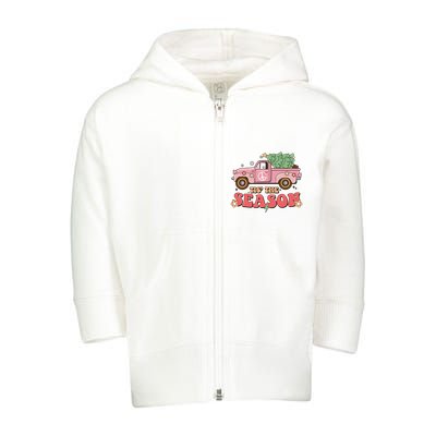 Tis The Season Retro Truck Christmas Toddler Zip Fleece Hoodie