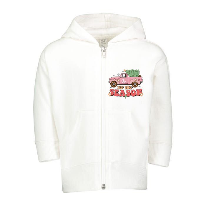 Tis The Season Retro Truck Christmas Toddler Zip Fleece Hoodie