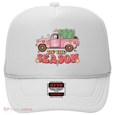 Tis The Season Retro Truck Christmas High Crown Mesh Back Trucker Hat