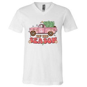 Tis The Season Retro Truck Christmas V-Neck T-Shirt