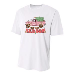 Tis The Season Retro Truck Christmas Youth Performance Sprint T-Shirt