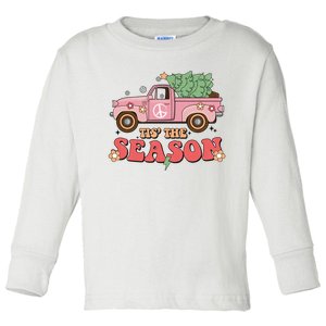 Tis The Season Retro Truck Christmas Toddler Long Sleeve Shirt