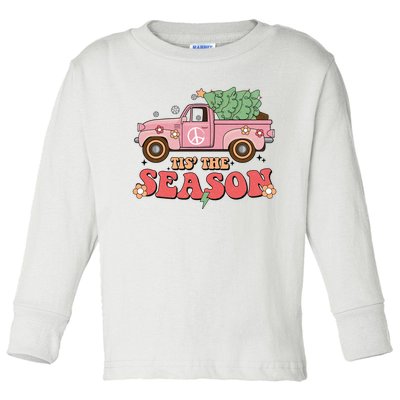 Tis The Season Retro Truck Christmas Toddler Long Sleeve Shirt