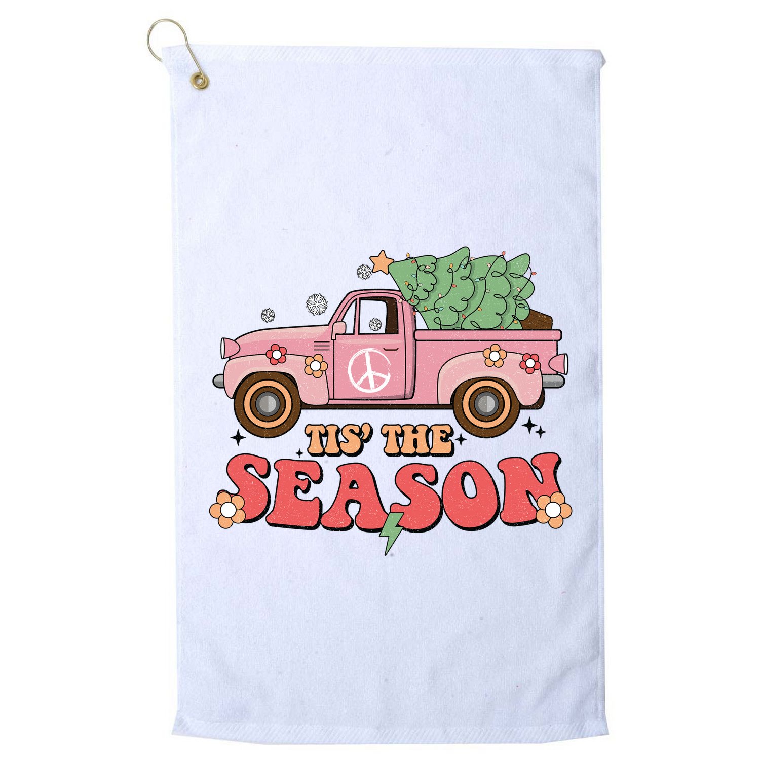 Tis The Season Retro Truck Christmas Golf Towel
