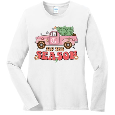 Tis The Season Retro Truck Christmas Ladies Long Sleeve Shirt