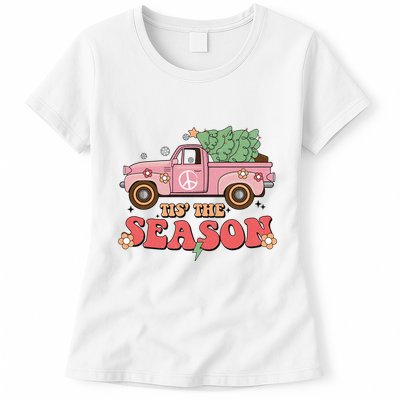 Tis The Season Retro Truck Christmas Womens T-Shirt
