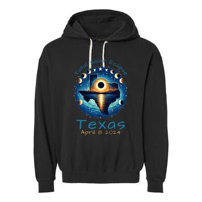 Texas Total Solar Eclipse April 8 2024 Texas Solar Eclipse Garment-Dyed Fleece Hoodie