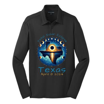 Texas Total Solar Eclipse April 8 2024 Texas Solar Eclipse Silk Touch Performance Long Sleeve Polo