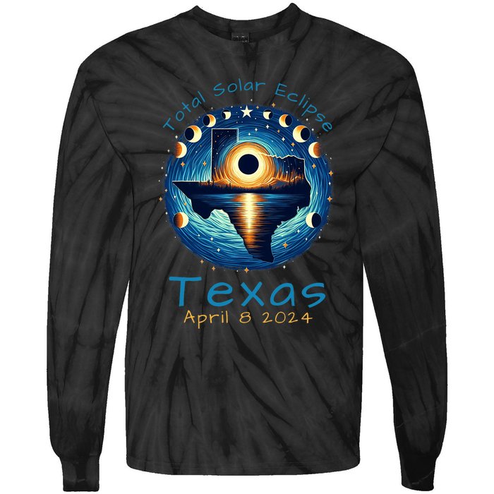 Texas Total Solar Eclipse April 8 2024 Texas Solar Eclipse Tie-Dye Long Sleeve Shirt