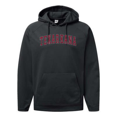 Texarkana Texas Souvenir Sport College Style Red Text Performance Fleece Hoodie