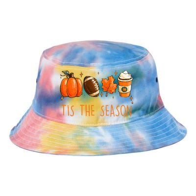 Tis The Season Fall Autumn Football Pumpkin Coffee Leaves Tie Dye Newport Bucket Hat