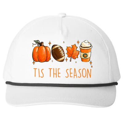 Tis The Season Fall Autumn Football Pumpkin Coffee Leaves Snapback Five-Panel Rope Hat