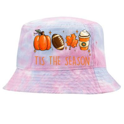 Tis The Season Fall Autumn Football Pumpkin Coffee Leaves Tie-Dyed Bucket Hat