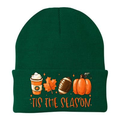 Tis The Season Pumpkin Leaf Latte Fall Thanksgiving Football Knit Cap Winter Beanie