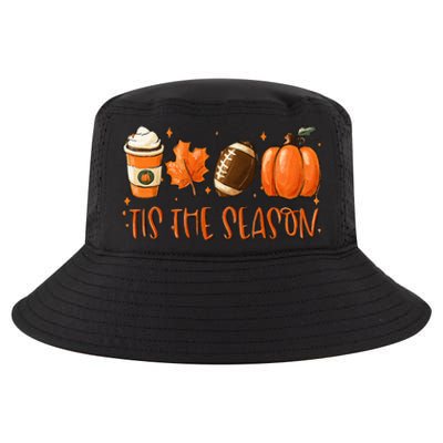 Tis The Season Pumpkin Leaf Latte Fall Thanksgiving Football Cool Comfort Performance Bucket Hat