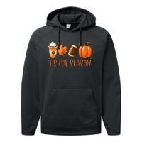 Tis The Season Pumpkin Leaf Latte Fall Thanksgiving Football Performance Fleece Hoodie