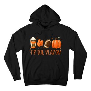 Tis The Season Pumpkin Leaf Latte Fall Thanksgiving Football Hoodie