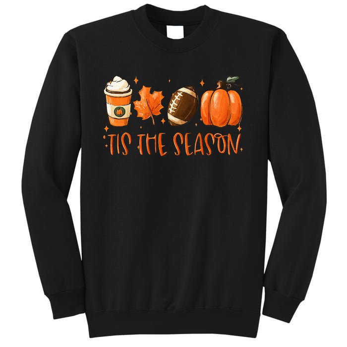 Tis The Season Pumpkin Leaf Latte Fall Thanksgiving Football Sweatshirt