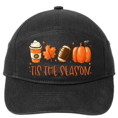 Tis The Season Pumpkin Leaf Latte Fall Thanksgiving Football 7-Panel Snapback Hat