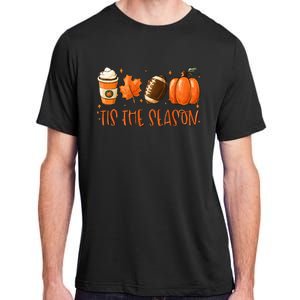 Tis The Season Pumpkin Leaf Latte Fall Thanksgiving Football Adult ChromaSoft Performance T-Shirt