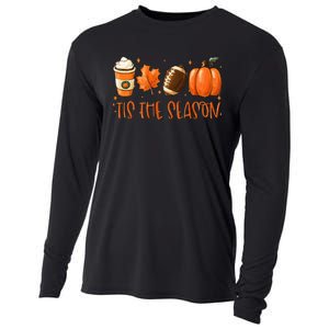 Tis The Season Pumpkin Leaf Latte Fall Thanksgiving Football Cooling Performance Long Sleeve Crew