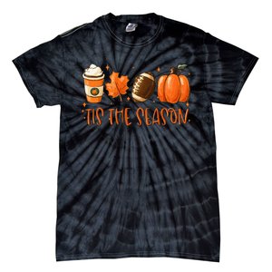 Tis The Season Pumpkin Leaf Latte Fall Thanksgiving Football Tie-Dye T-Shirt