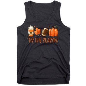 Tis The Season Pumpkin Leaf Latte Fall Thanksgiving Football Tank Top