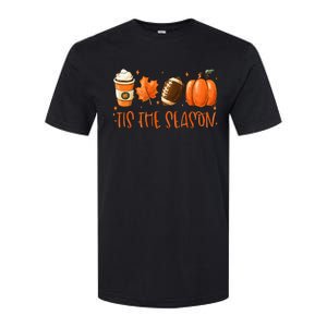 Tis The Season Pumpkin Leaf Latte Fall Thanksgiving Football Softstyle CVC T-Shirt