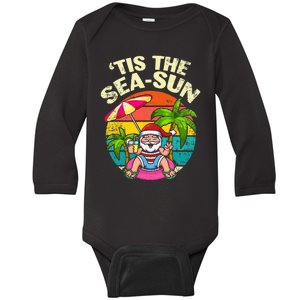 Tis The Sea Sun Santa Beach Summer Christmas In July Summer Baby Long Sleeve Bodysuit