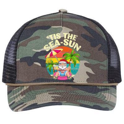 Tis The Sea Sun Santa Beach Summer Christmas In July Summer Retro Rope Trucker Hat Cap