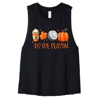 Tis The Season Pumpkin Leaf Latte Fall Volleyball Women's Racerback Cropped Tank