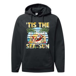 Tis The Sea Sun Christmas In July Santa Beach Summer Performance Fleece Hoodie