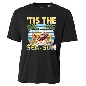 Tis The Sea Sun Christmas In July Santa Beach Summer Cooling Performance Crew T-Shirt