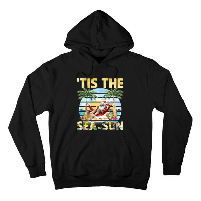 Tis The Sea Sun Christmas In July Santa Beach Summer Hoodie