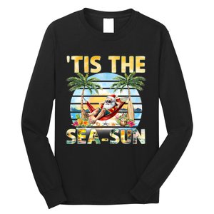 Tis The Sea Sun Christmas In July Santa Beach Summer Long Sleeve Shirt