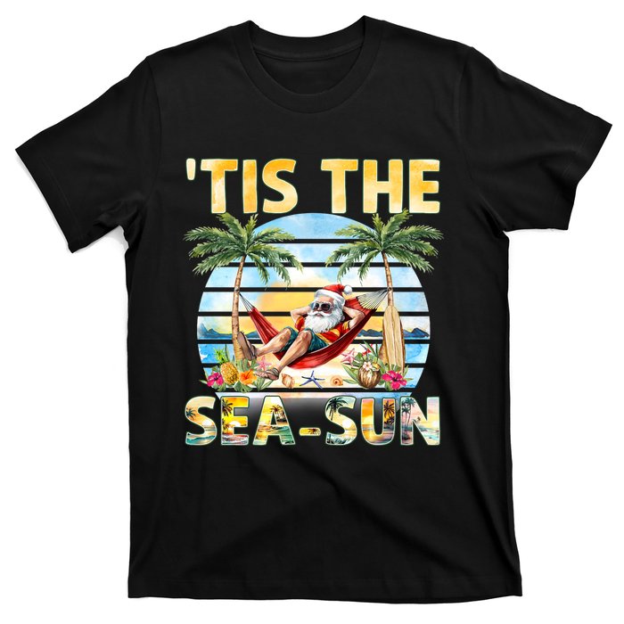 Tis The Sea Sun Christmas In July Santa Beach Summer T-Shirt