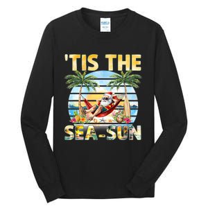 Tis The Sea Sun Christmas In July Santa Beach Summer Tall Long Sleeve T-Shirt