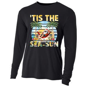 Tis The Sea Sun Christmas In July Santa Beach Summer Cooling Performance Long Sleeve Crew