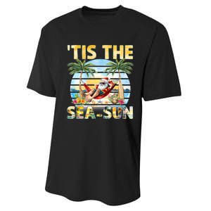 Tis The Sea Sun Christmas In July Santa Beach Summer Performance Sprint T-Shirt