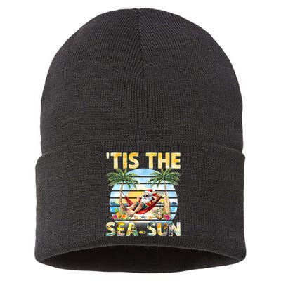 Tis The Sea Sun Christmas In July Santa Beach Summer Sustainable Knit Beanie