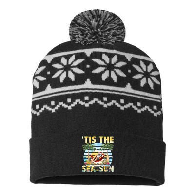 Tis The Sea Sun Christmas In July Santa Beach Summer USA-Made Snowflake Beanie