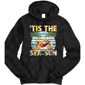 Tis The Sea Sun Christmas In July Santa Beach Summer Tie Dye Hoodie