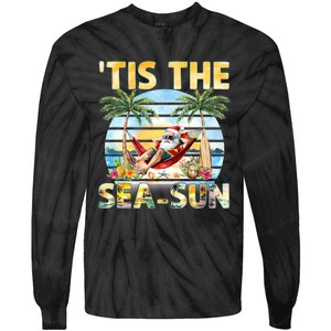 Tis The Sea Sun Christmas In July Santa Beach Summer Tie-Dye Long Sleeve Shirt