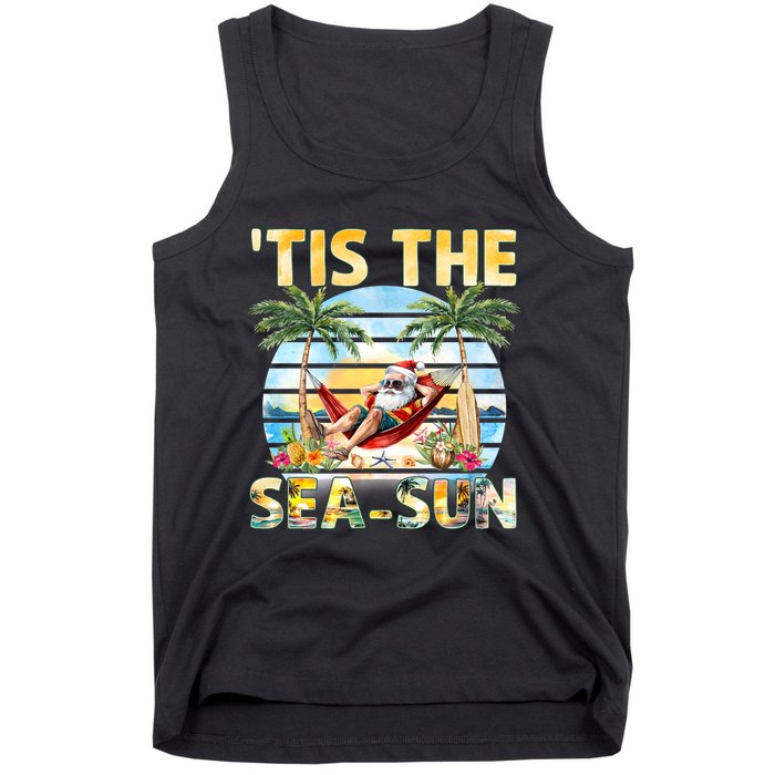 Tis The Sea Sun Christmas In July Santa Beach Summer Tank Top