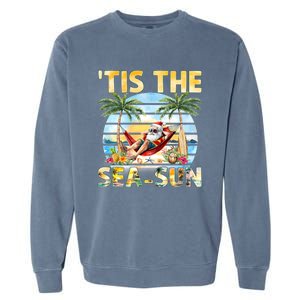 Tis The Sea Sun Christmas In July Santa Beach Summer Garment-Dyed Sweatshirt