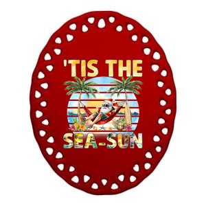 Tis The Sea Sun Christmas In July Santa Beach Summer Ceramic Oval Ornament