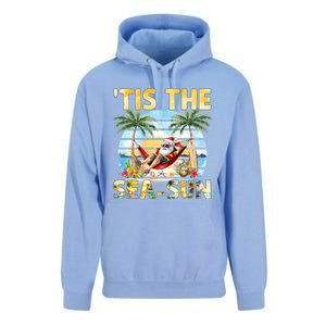 Tis The Sea Sun Christmas In July Santa Beach Summer Unisex Surf Hoodie