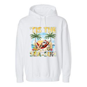 Tis The Sea Sun Christmas In July Santa Beach Summer Garment-Dyed Fleece Hoodie