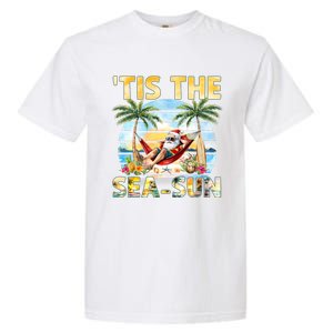 Tis The Sea Sun Christmas In July Santa Beach Summer Garment-Dyed Heavyweight T-Shirt