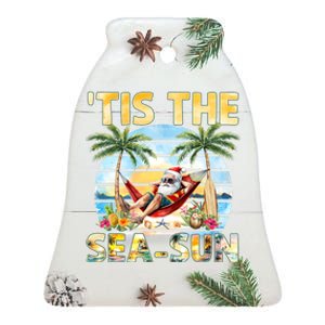 Tis The Sea Sun Christmas In July Santa Beach Summer Ceramic Bell Ornament